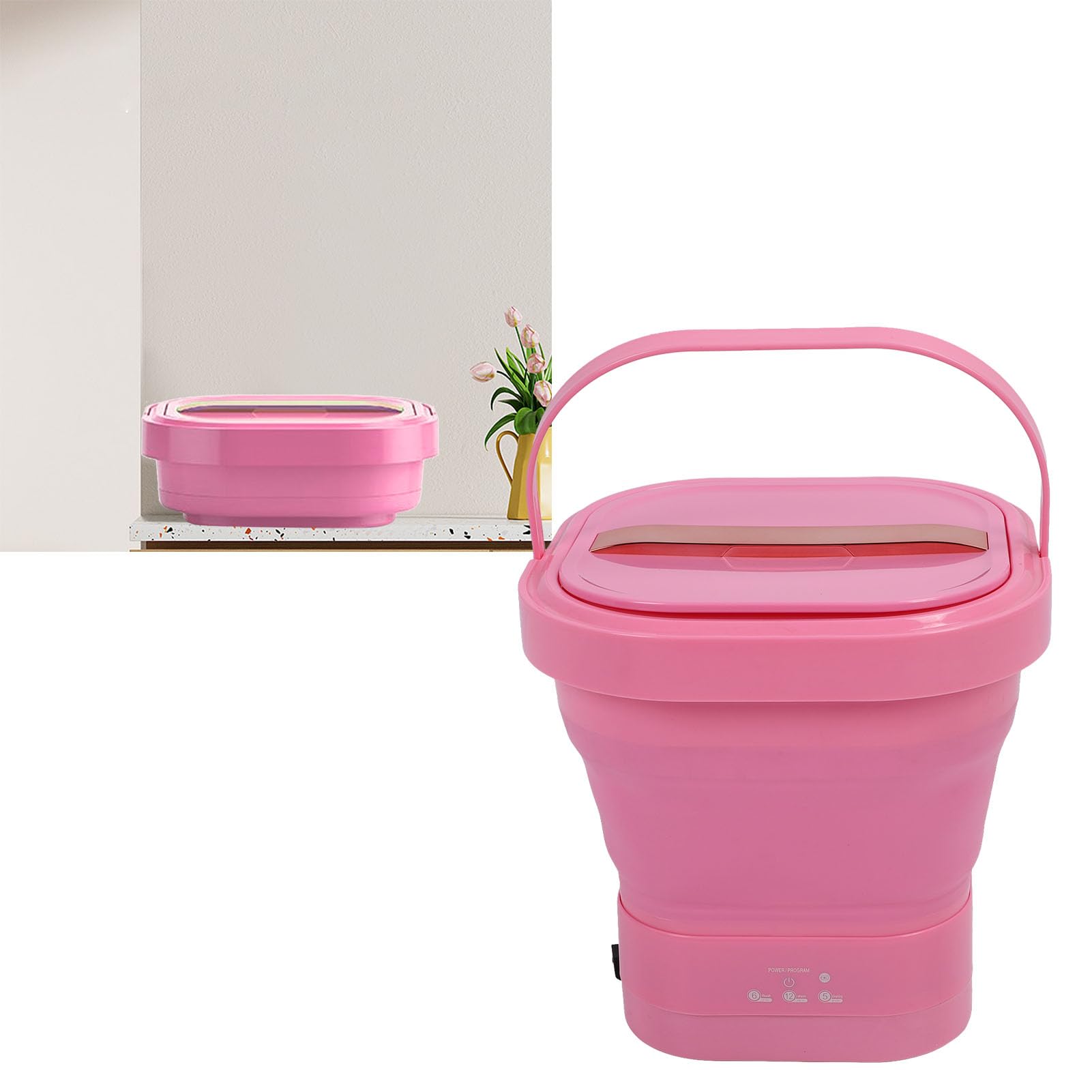 Lavadora Plegable Portátil Diseño que Ahorra Espacio para Dormitorios, Casas Rodantes y Apartamentos pequeños: Alimentada por USB con Batería de 1800 MAh Operación con un Botón Ahorro de