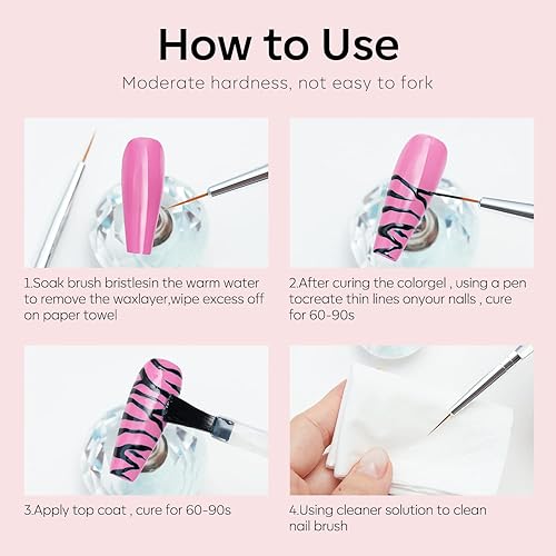 Miniatura 7 de Modelones Juego de 6 esmaltes de uñas en gel, rosa claro, intenso y piel, transparente, blanco, primavera, con delineador para arte, semipermanente,