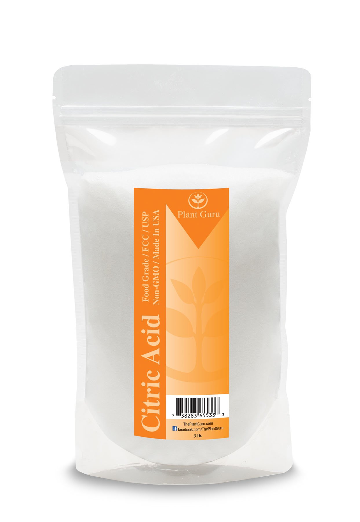 Citric Acid Powder 3 lbs. Bulk 100% Pure Food Grade, Kosher, Non-GMO, for Cooking, Baking, Cleaning, Bath Bomb and Soap Making.