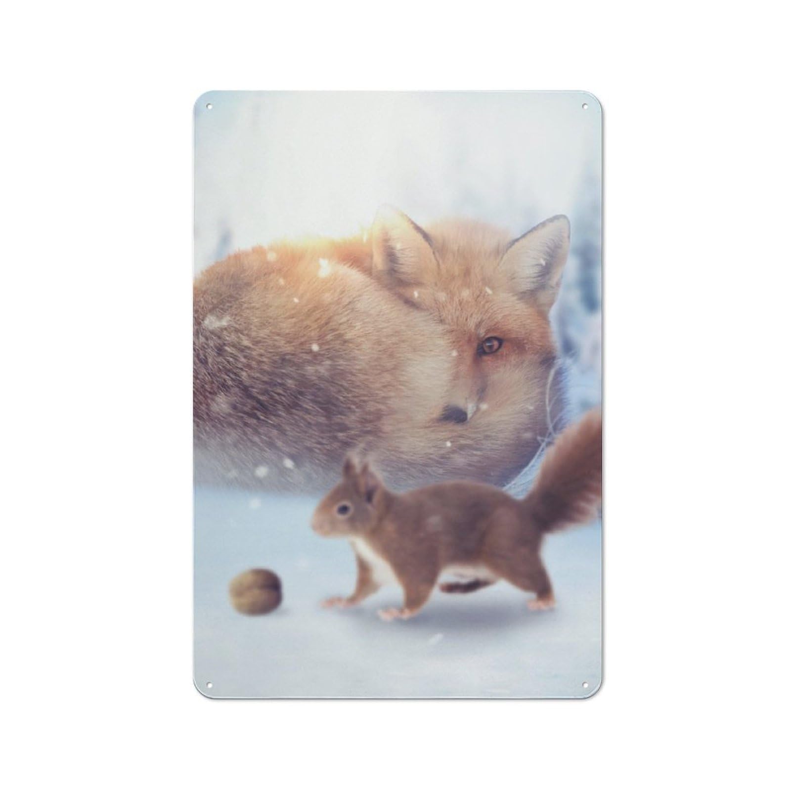 Junmoney The Fox And Squirrel Tin Wall Plaque 30X20cm With For Living Room Or Hallway, A Decorative Christmas Gift For Hallway Decor Fans