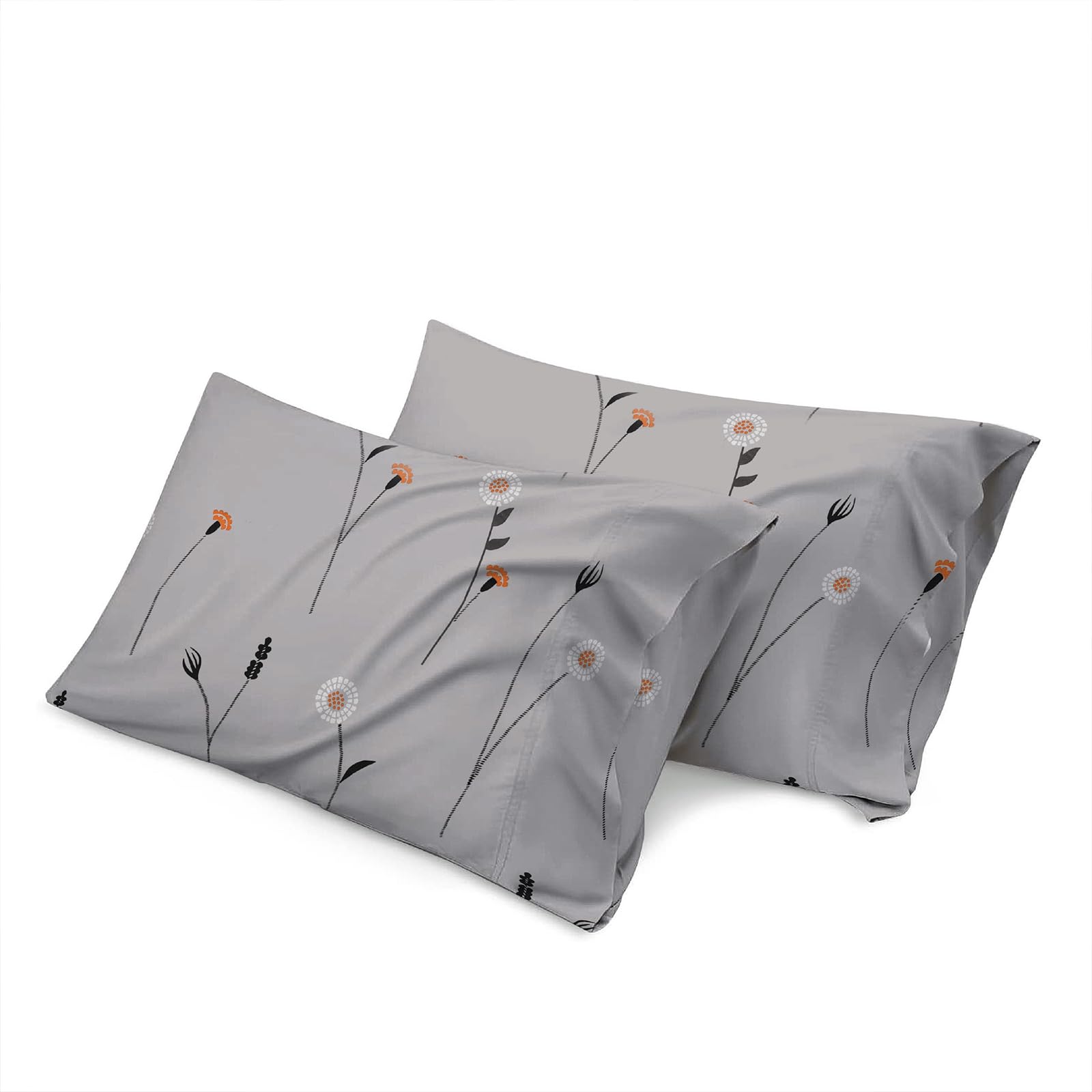 Shadow Sleep Pillow Case 100% Egyptian Cotton 400 Thread Count Luxury Floral Printed Flower Design Pair of Pillowcases Breathable Soft Machine Washable Bed Pillow