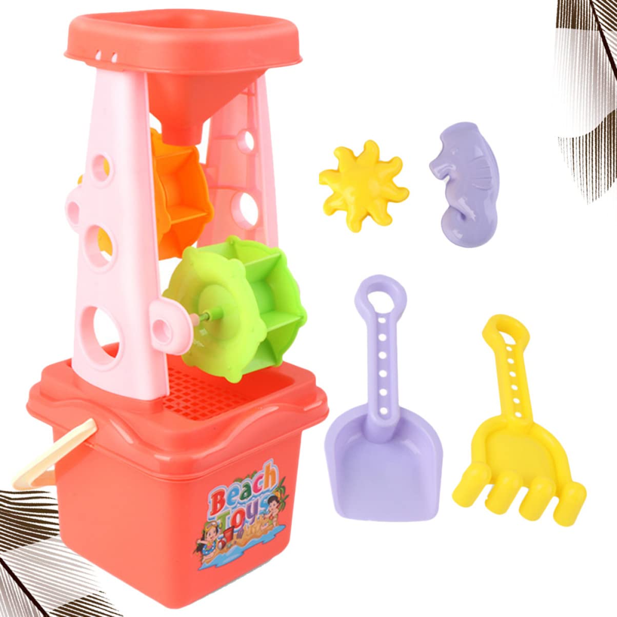 ORFOFE 5Pcs Parent Interactive Beach Sand Trolley Hourglass Shovel and Bucket for Fun Sand Play for Beach Activities and Creative Playtime