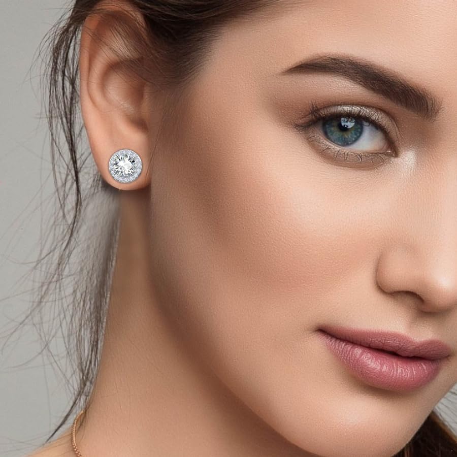Stud Earrings for Women S925 Sterling Silver Round Moissanite Stud Earrings Gift for Mother’s Day Ladies Her - Image 4