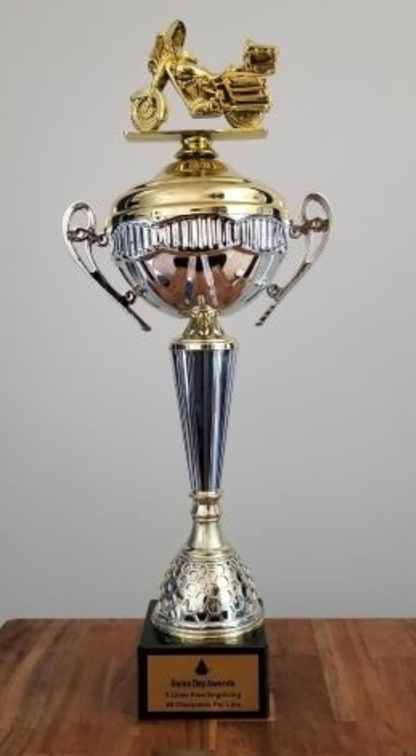 Touring Motorcycle Trophy Cup – 21 Inch Polaris Cup – Custom Engraved Motorcycle Racing Award with Marble Base for Biker Recognition Dirt Bike and Motocross Championships