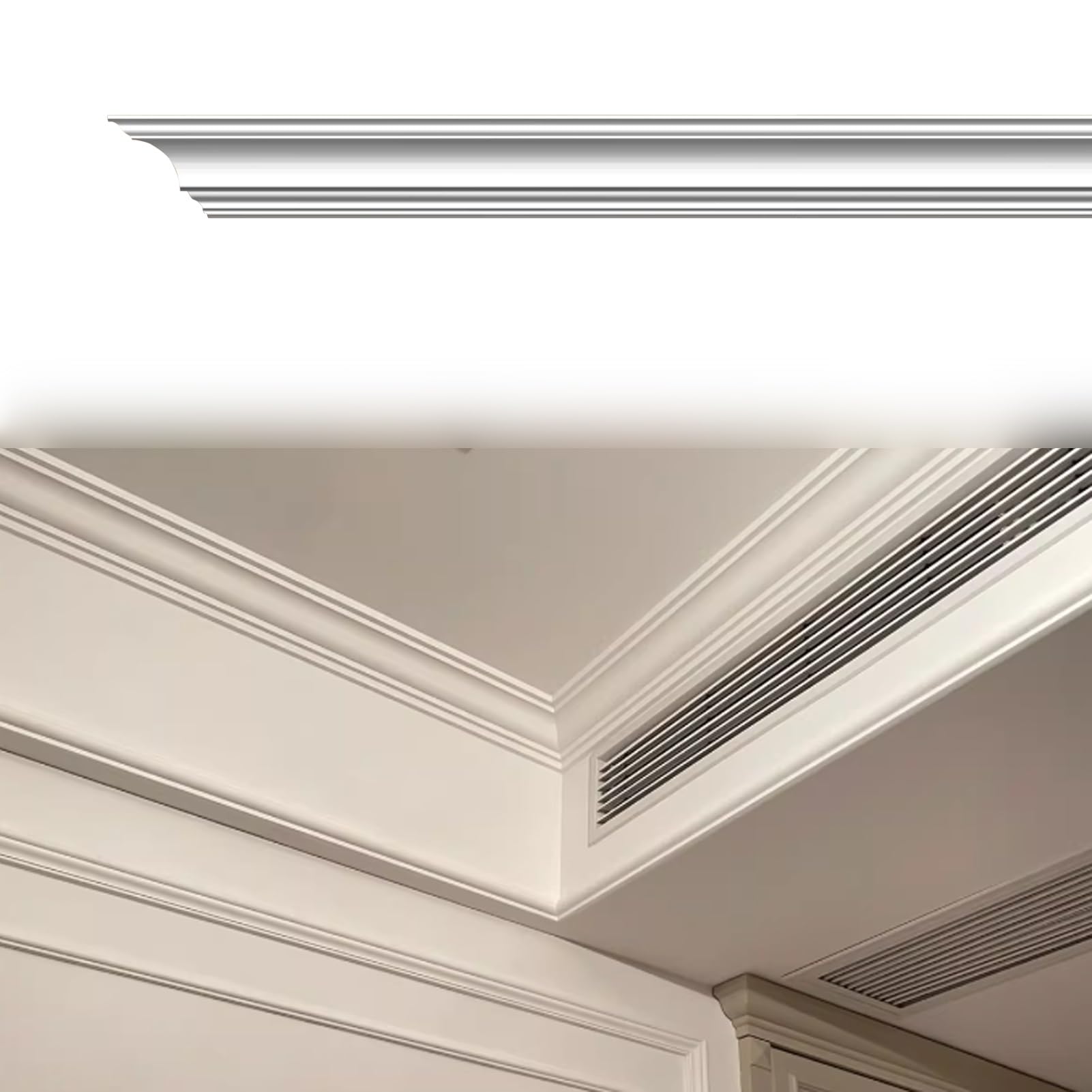 Listwy Sufitów Biała Listwa Sufitowa (Gzyms) z Pianki – 2.40 m, Lekkie Obramowania do Luster (do Łazienki, Salonu Lub Domu), Ozdobne Listwy Ścienne – Gotowe((4")/10 cm Height)