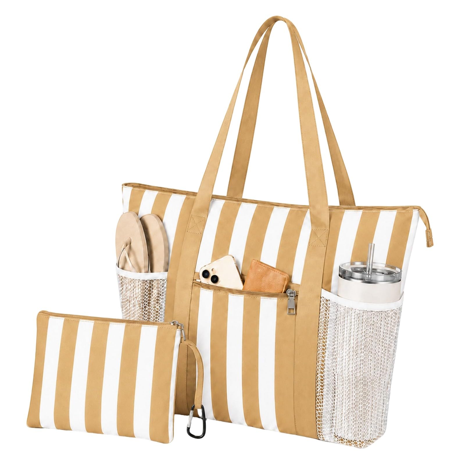 TAHAVICE Sac de plage pour femme avec fermeture éclair, grand sac de plage XXL famille