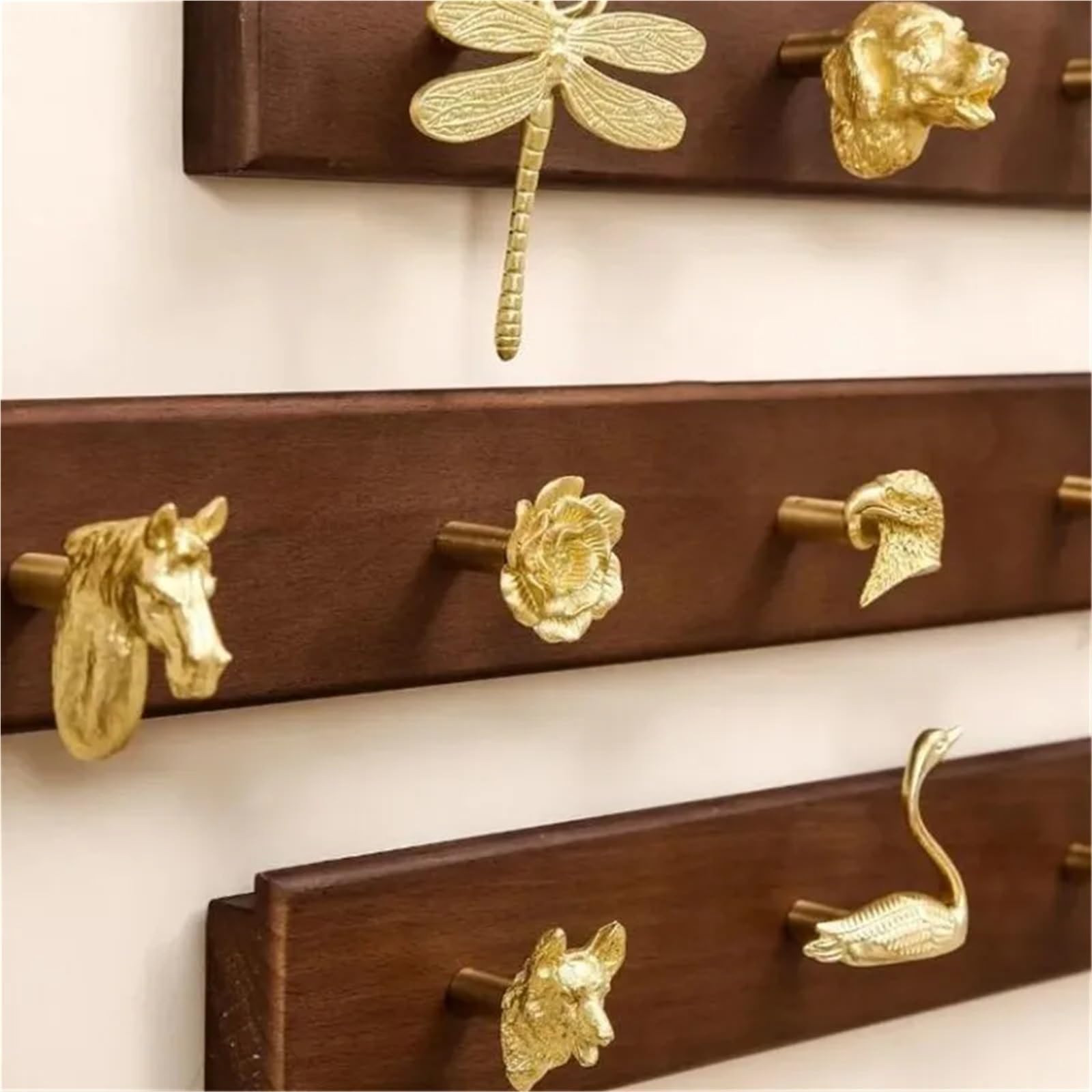 Gancho de latón Gancho de Fila Montaje en Pared, combinación Animales latón, Gancho Toalla for baño, Ropa, Abrigos, Accesorios Dorados for Sala Estar y Cocina(Size3)