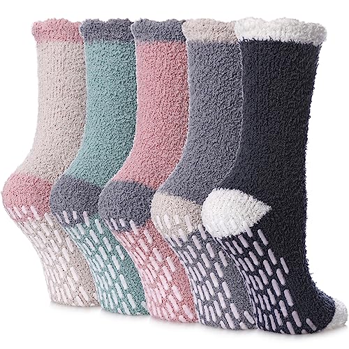 Image of Yebing Non Slip Hospital Socks for Women with Grips Fuzzy Cozy Anti Skid Slipper Socks Winter Warm Soft Fluffy Sleep Socks