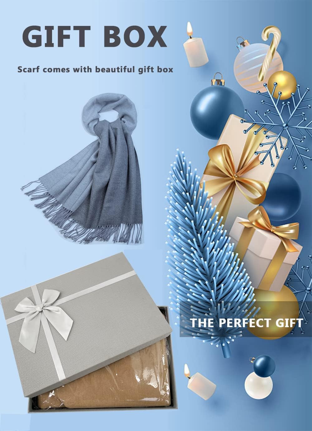 PFLife Wool Scarf 80''*27'' Women Cashmere Touch Scarf Gift Box Shawl Thick Oversized Scarves Wraps Tassels Double Side - Image 6