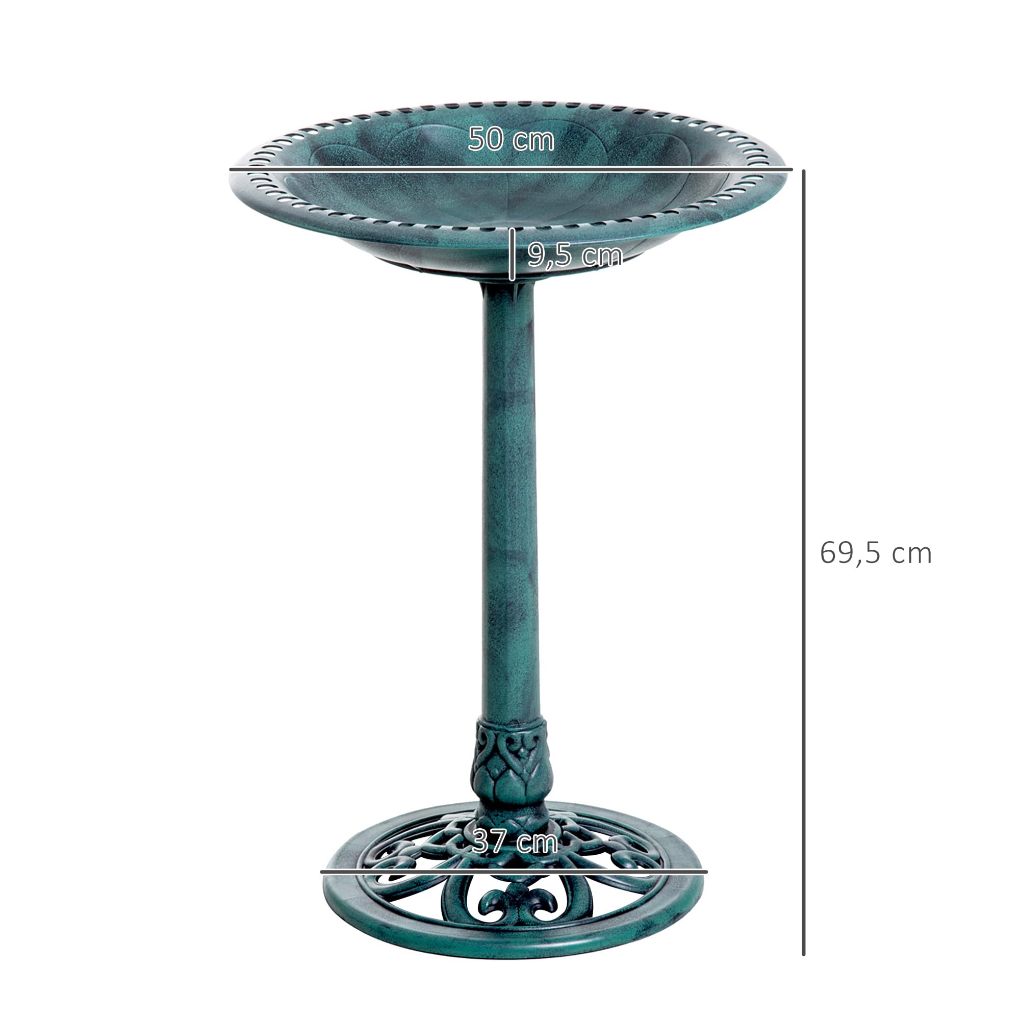 Outsunny Baño para Pájaros de Jardín al Aire Libre, Altura 70 cm, Comedero para Pájaros con Diseño de Flor de lis y Acabado Envejecido, Ligero y Resistente, Bebedero para Aves, Verde