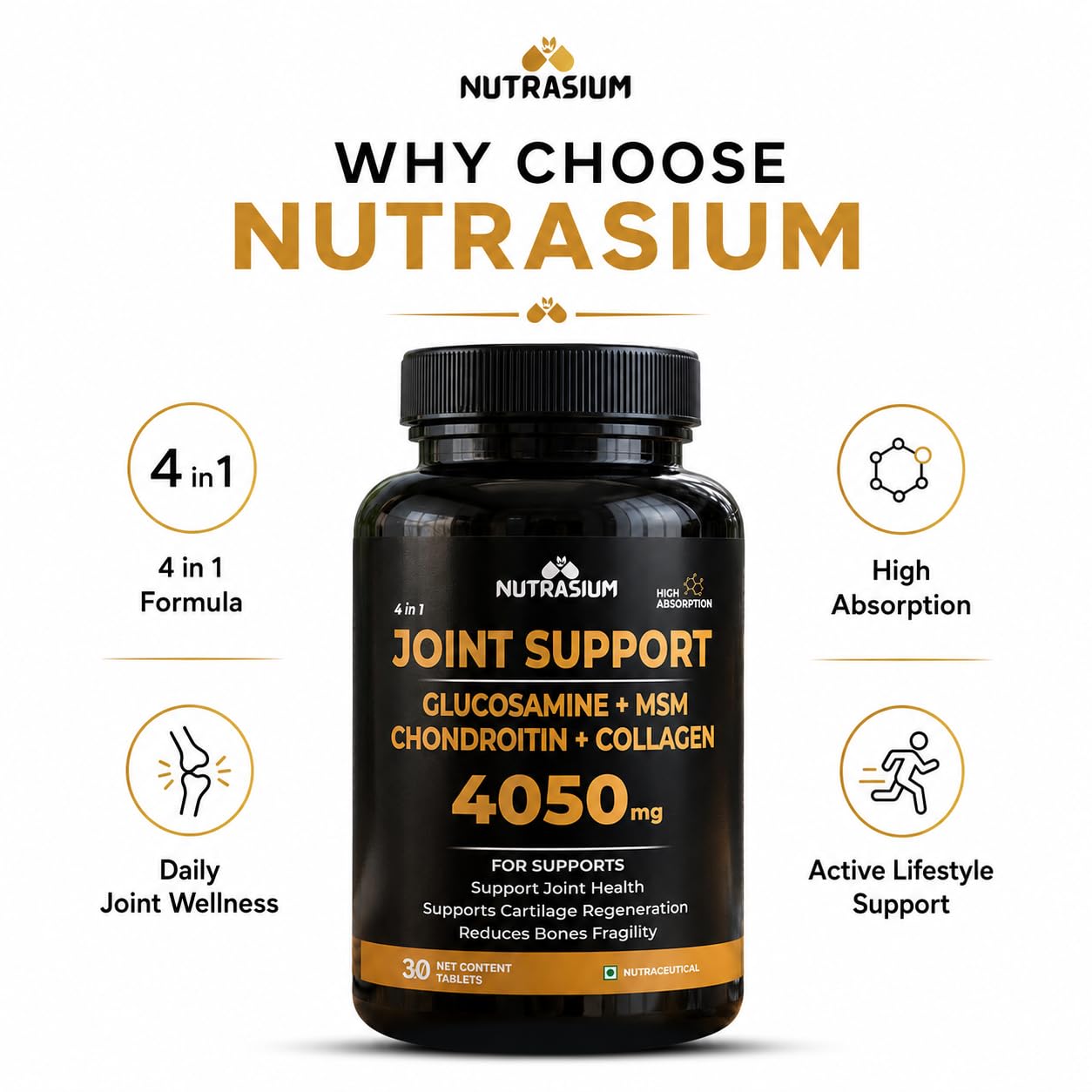 Nutrasium Glucosamine 1500mg | Joint Support | Cartilage & Muscle | 30 Tabs 4