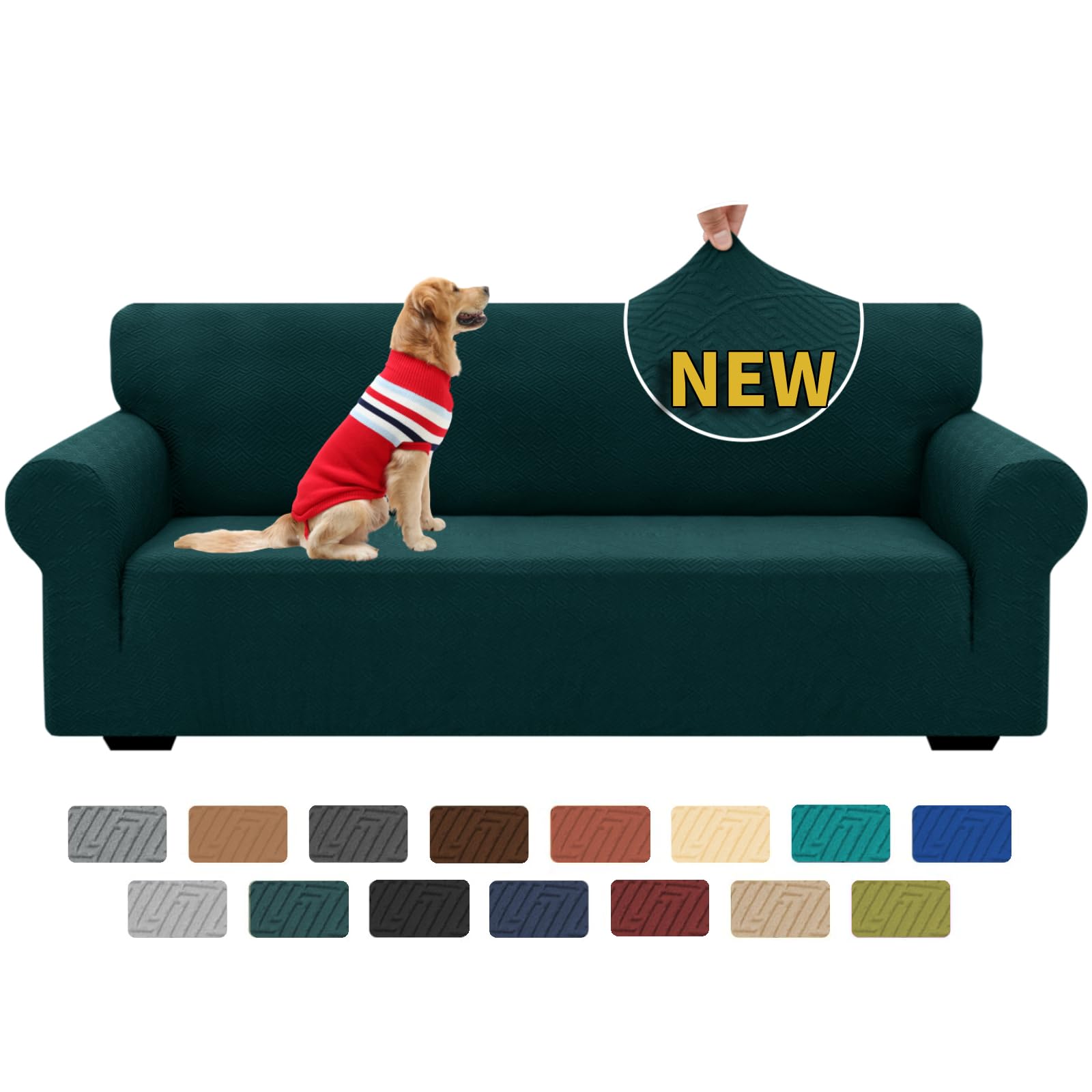 XINEAGE Copridivano 3 Posti Elasticizzato, Fodere Copridivano con Braccioli per Il Soggiorno, 1 Pezzo Copridivani Universale, Copri Divani Antiscivolo per Cani, Animali Domestici, Verde Scuro