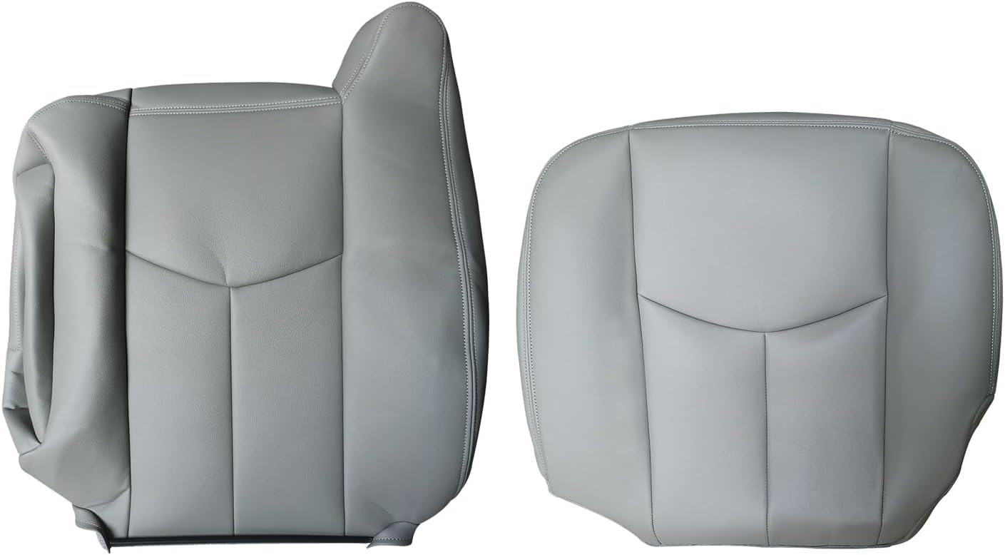 Driver Side Seat Cover Compatible with Silverado Sierra Avalanche Yukon 2003 2004 2005 2006 Front Left Leather Gray(Bottom & Top)