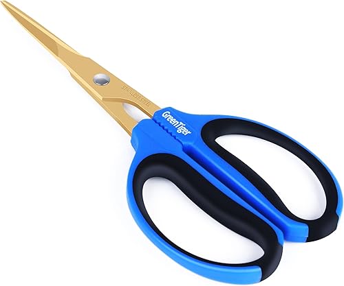 GreenTiger Tijeras de jardín, hoja extra larga de 2.559 in, tijeras de podar con revestimiento de titanio dorado, tijeras de bonsái de acero