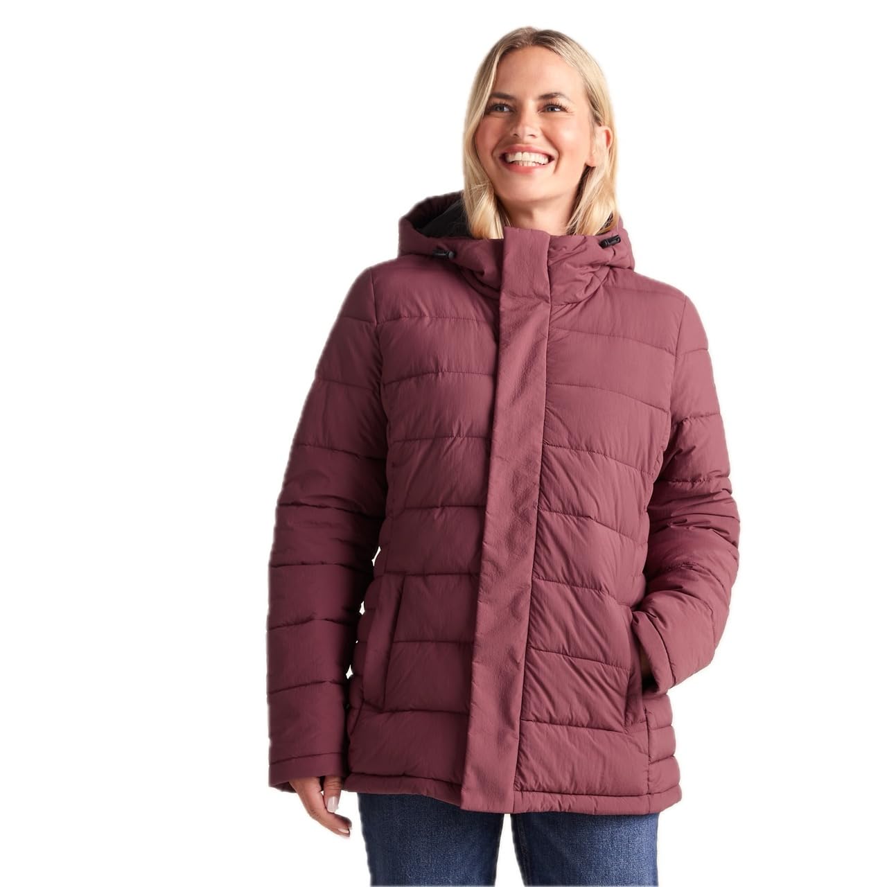 TOG24 Sleight Women's Padded Jacket Water-Resistant Windproof Quilted Puffer Jackets, Ladies Winter Warm Insulated Hooded Coat Burgundy UK18