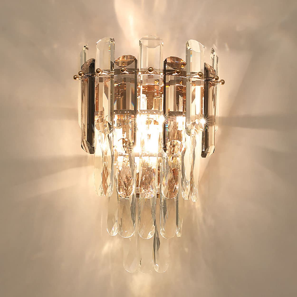 Kristall Wandleuchte, Moderne E14 Luxus Kristall Wandlampe Innen, für Wohnzimmer Schlafzimmer Küche Flur Treppen Restaurant Hotel Beleuchtung (Grau)
