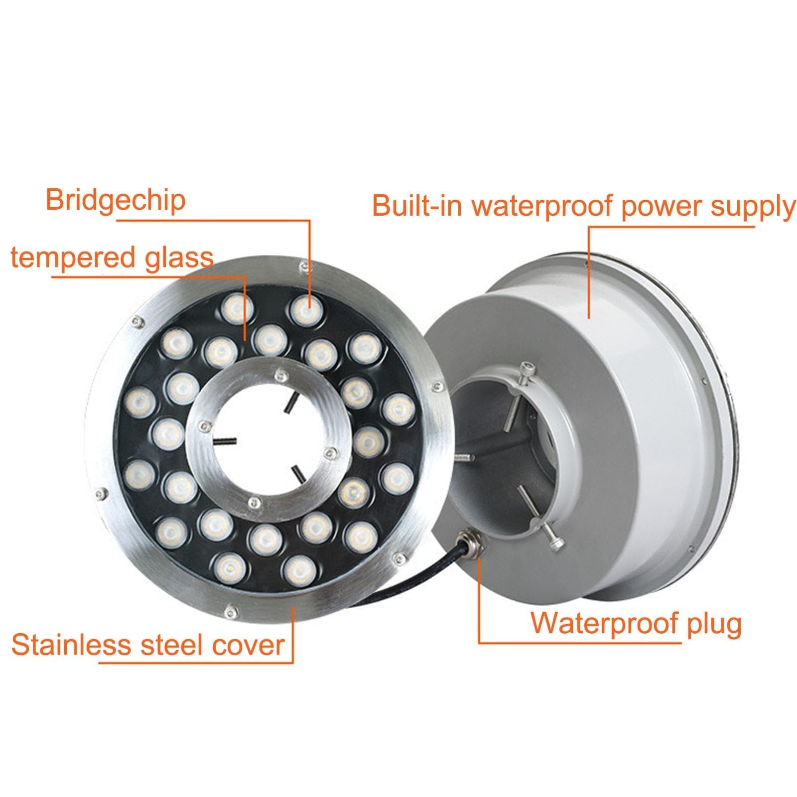 Luz Subacuática Impermeable, Luz LED Para Fuente Con Orificio Central, Foco Subacuático De Anillo IP68 De Acero Inoxidable De 12V/24V Para Estanques, Piscinas, Hoteles, Fuentes(White,18W(12V))