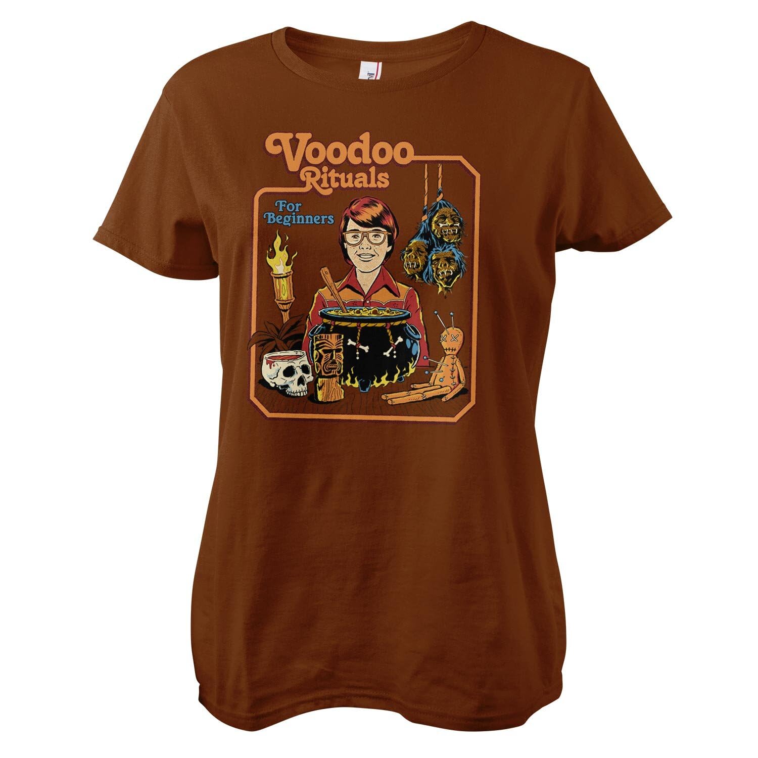 Steven Rhodes Women's Brown Officially Licensed Voodoo Rituals For Beginners T-Shirt (Brown), X-Large