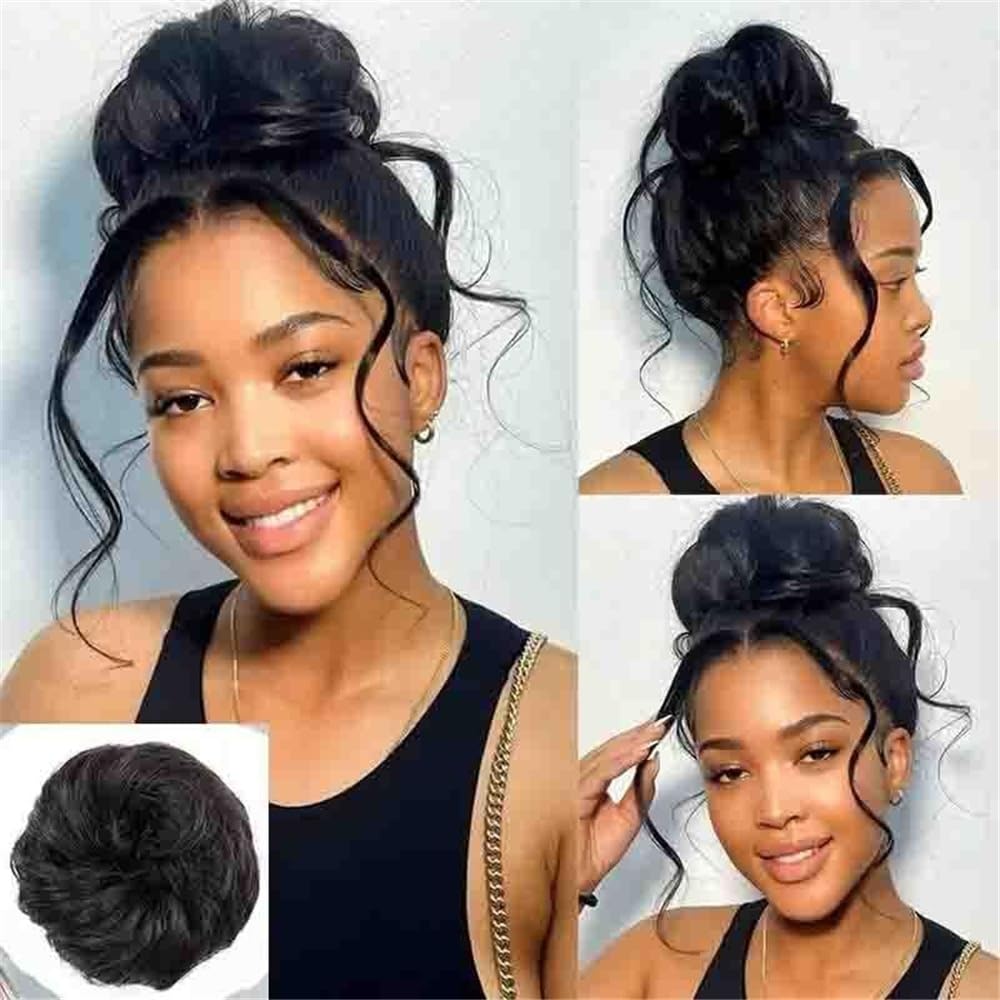 sztuczne włosy kok Ludzkie włosy Bun Extension Elastic Messy Fluffy Chignon Donut Updo Hair Pieces Ponytail Extensions Akcesoria do włosów(Light Brown)