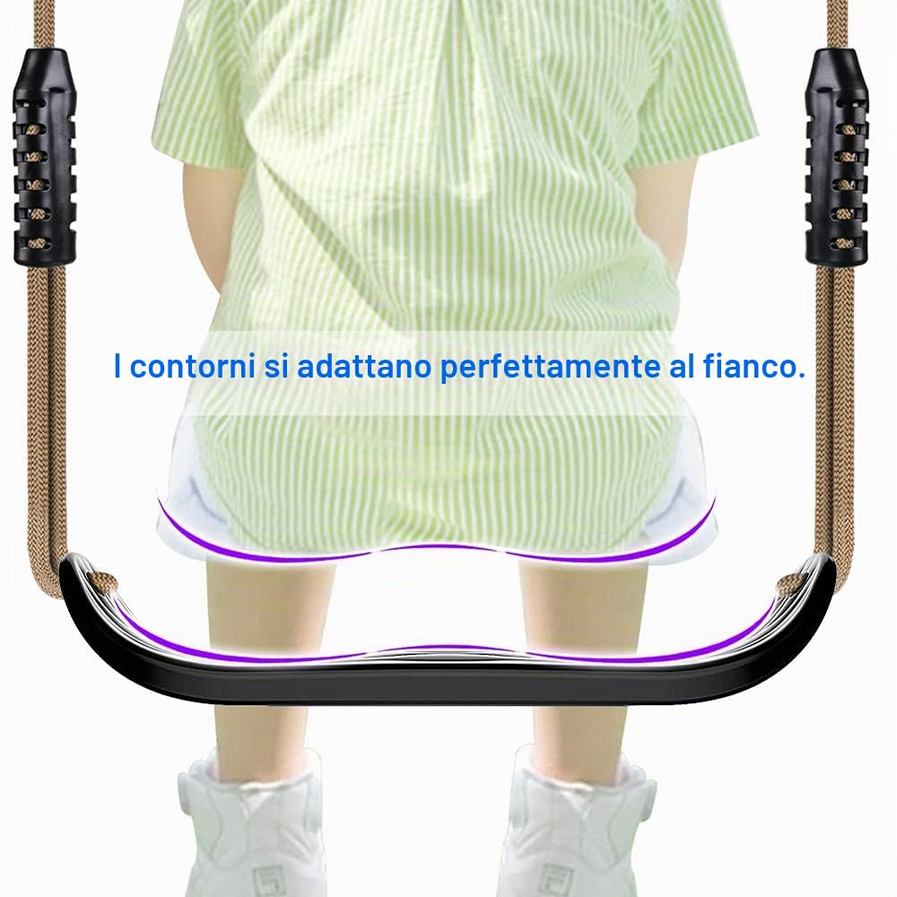 SELEWARE Seggiolino per Altalena in Plastica, Altalena Antiscivolo con Corda Regolabile e 2 Moschettoni, Accessorio per Altalena da Parco Giochi per Bambini Cortile Esterno, Nero