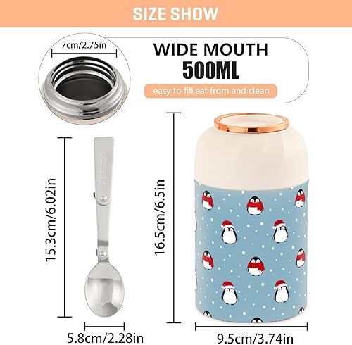 Miniatura 3 de Penguins - Tarro de comida con cuchara de acero inoxidable aislado al vacío, contenedor de comida de 17 onzas, termo de sopa para adultos