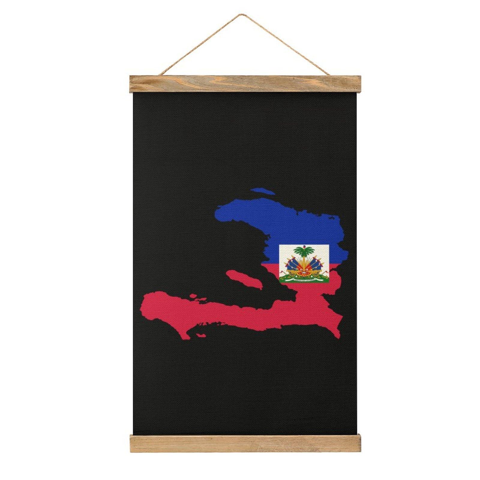 CGSBNGHA Flag Map of Haitians Wall Art Prints Linen Hanging Painting Scroll Paintings Pictures Decor for Home