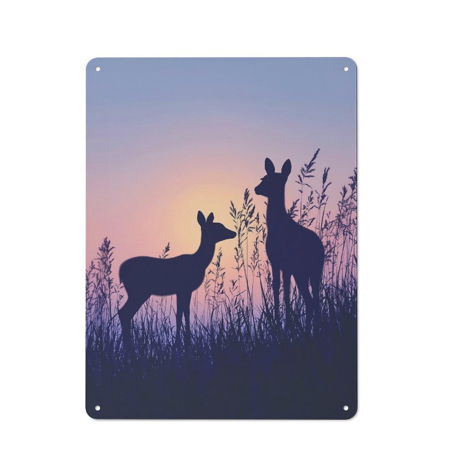 Junmoney Deer Silhouettes At Sunset Tin Wall Plaque 40X30cm With For Guest Room Or Hallway, For Metal Sign Collectors, For Garage And Workshop Walls