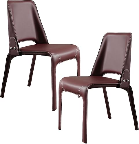 Miniatura 10 de JKGHK Leather Dining Chairs, Armless Room Chairs, Upholstered Kitchen Chair with Backrest, Side Chair with Metal Legs, for Bedroom, Cafe,
