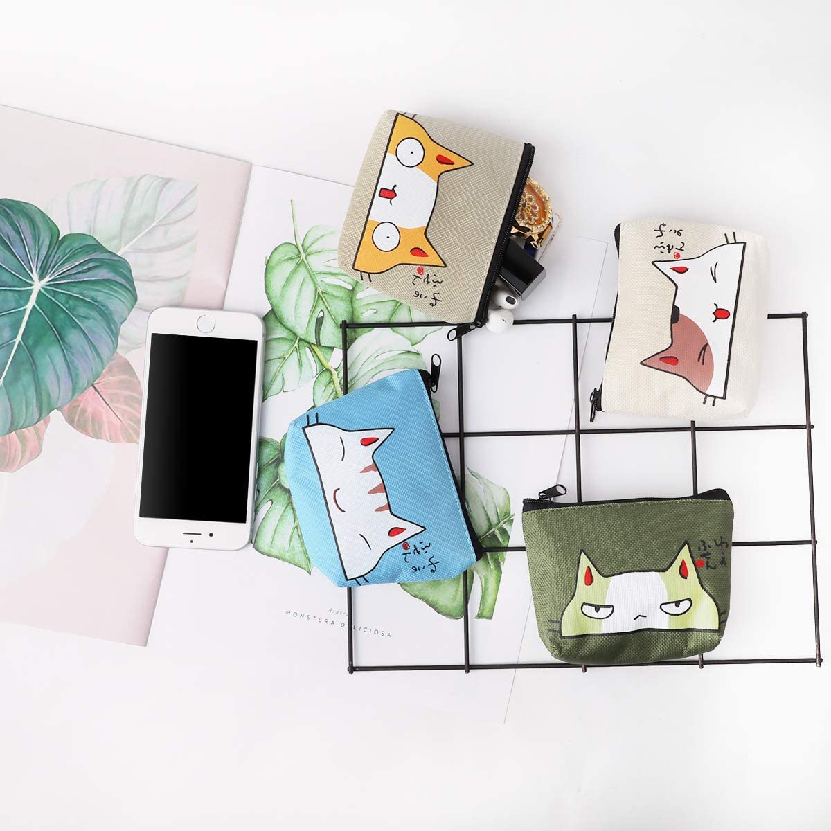 4 Portamonete Piccoli In Tela Con Cerniera - Mini Borsellini Per Donna E Bambini, Multicolore, 9.5x9.5 Cm - Foto 8