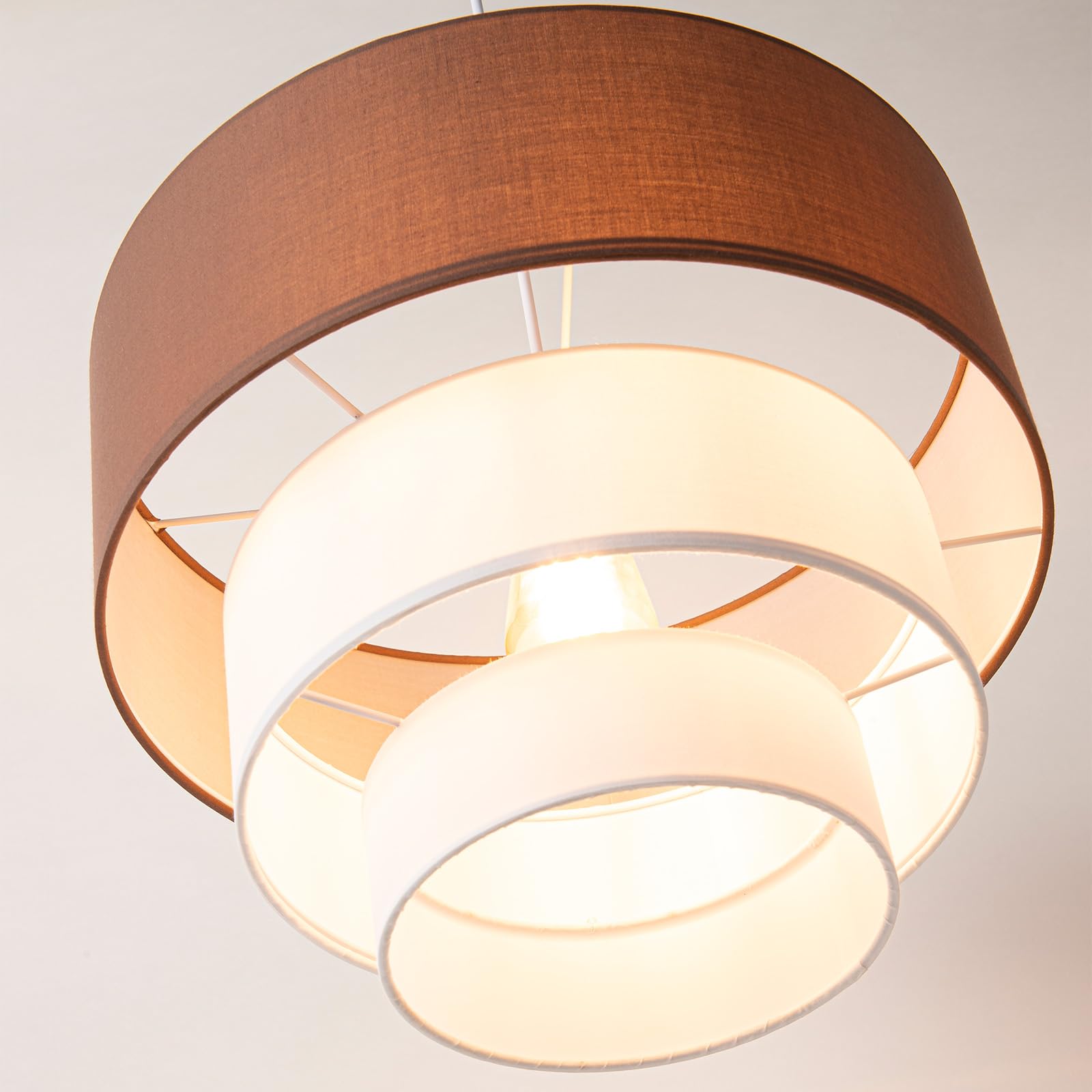 Alpinaluz Suspension textile marron et blanc à trois niveaux Ø38 cm - Abat-jour en tissu multicouche, culot E27, design moderne et décoratif pour salon, chambre et salle à manger