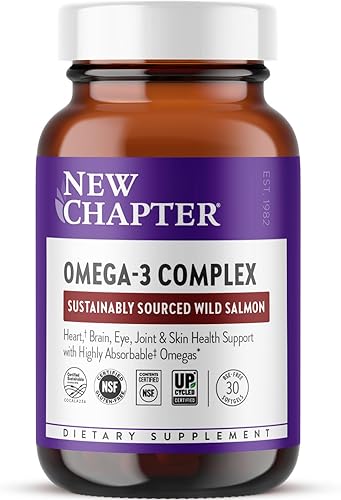 New Chapter Complejo Omega-3, suplemento de aceite de pescado salmón salvaje de Alaska para apoyo a la salud del corazón, cerebro, ojos,
