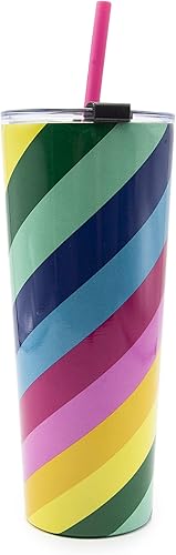 Miniatura 4 de Cambridge Silversmiths Stripe - Juego de 2 vasos de paja aislados multicolor de 24 onzas, 0