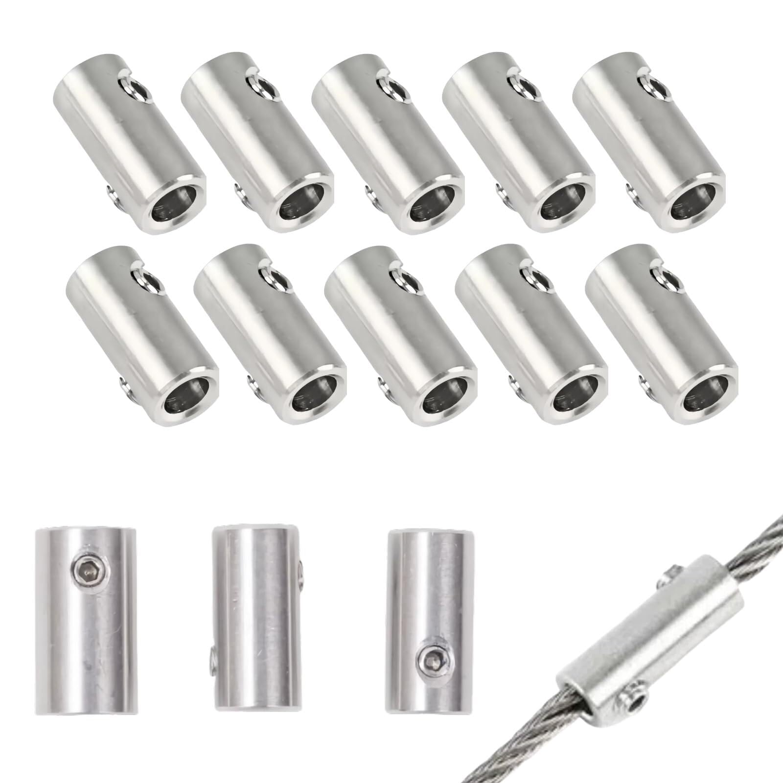 10 Pezzi Morsetti Cavo In Acciaio Inox, Fascette Cavo 6mm Con Viti Per Fissaggi Sicuri(6mm)