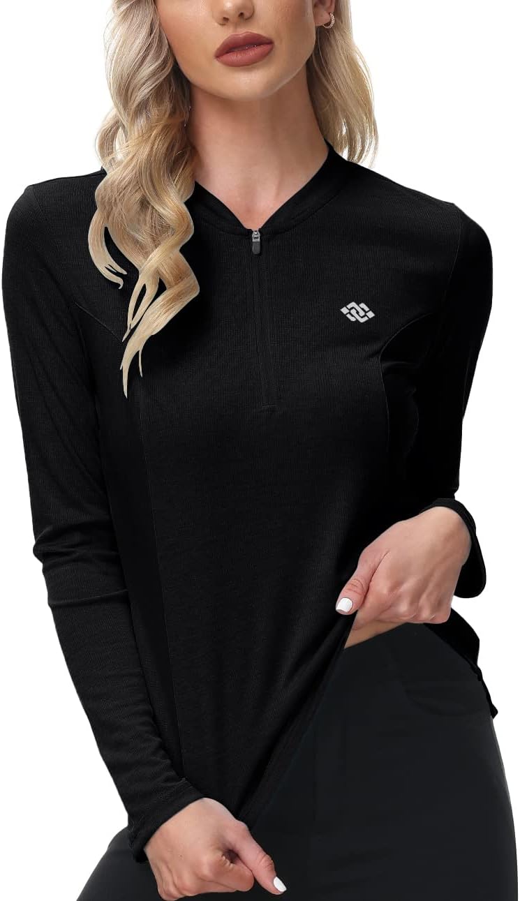 MoFiz Women's Golf Polo Shirt UPF 50+ Sun Protection 1/4 Zip Long Sleeve Pullover Tops Quick Dry Athletic Sport T-Shirt - Image 3