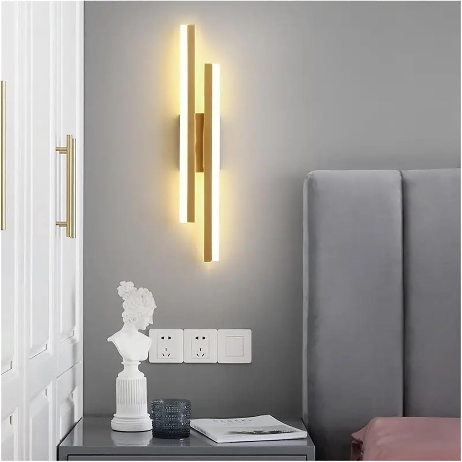 Cwcqgh Gold Led Bedroom Wall Lamp Wall Sconces Copper Line Pipe Acrylic Lampshade Indoor Lighting Compatible,