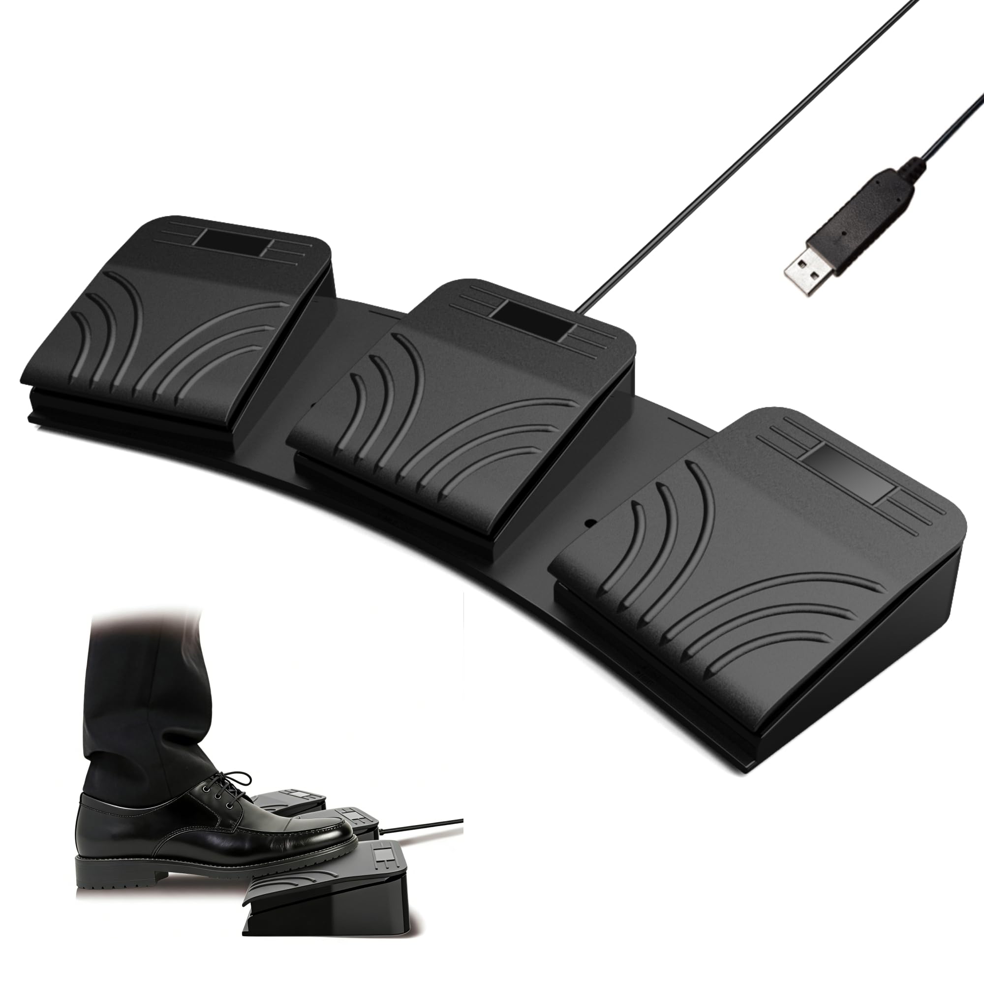 USB Triple Foot Pedal - 3-Key Silent Optical Programmable Macro Keyboard for PC Mac Linux - HID Foot Switch for Zoom Mute, Discord PTT, Video Editing & Transcription (Onboard Memory) - 1
