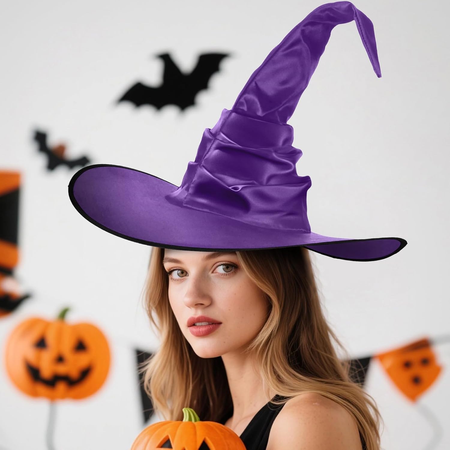 Halloween Witch Hat,Witch Hats for Women,Cosplay Party Purple Witches Hat,Wizard Hats Halloween Costume Accessory - Image 5