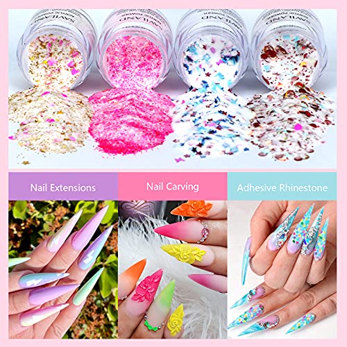 Saviland Acrylpulver Für Nägel - 20 farbiges frisches süßes Acryl-Nagelpulver-Kit Rosa Blau Lila Glitzer-Polymer-Pulver… – Bild 5