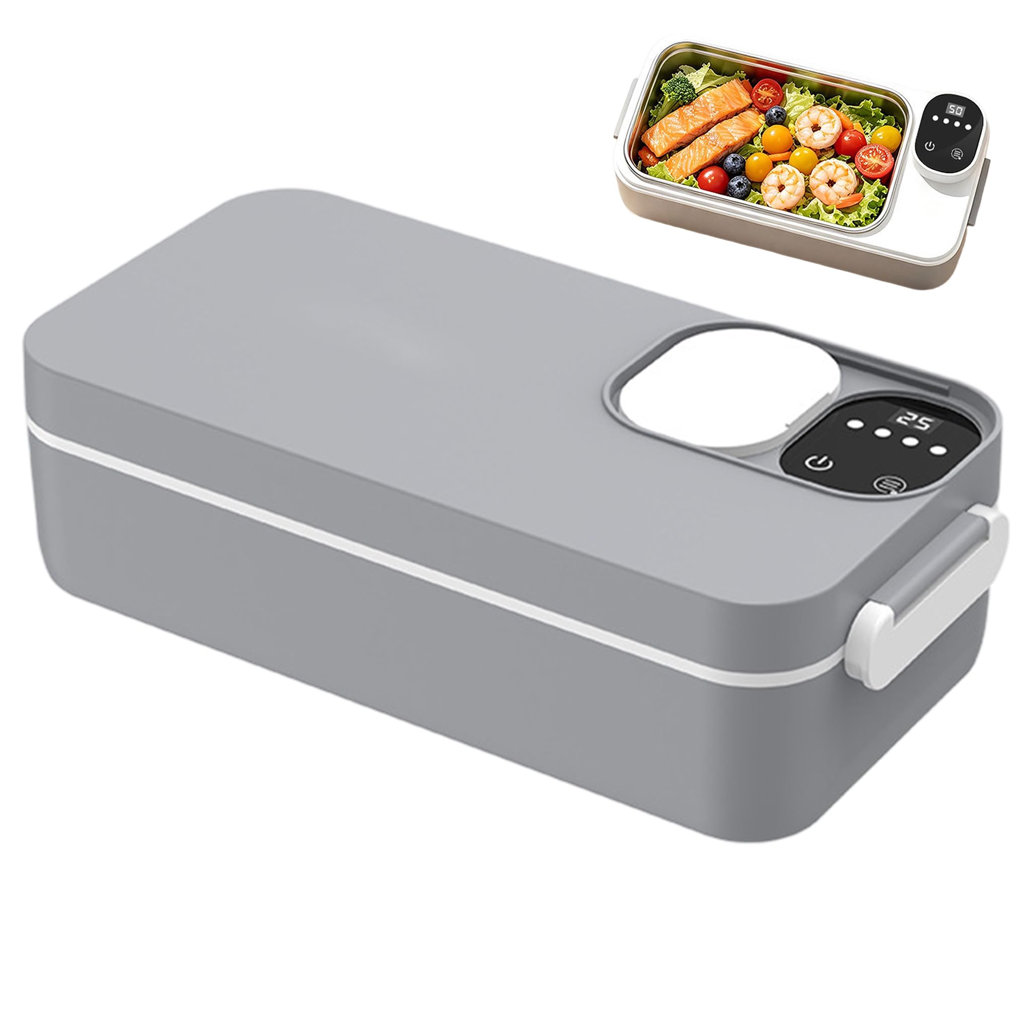 Fiambrera eléctrica portátil, 4 configuraciones de temperatura Calentador de almuerzo eléctrico Recargable Sin agua Sin enchufe Calentador de alimentos portátil a prueba de fugas Gris
