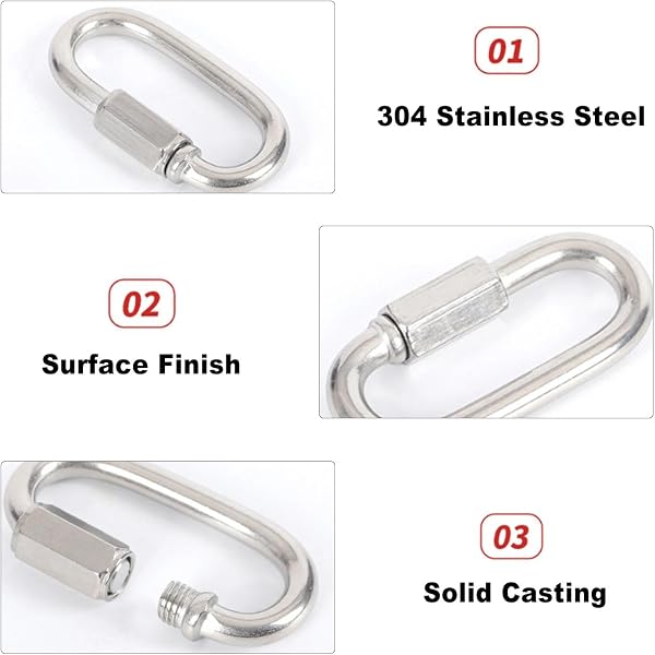 4 Unidades de Mosquetones de Seguridad de Acero Inoxidable con Cierre Rápido y Tornillo M4 - Grapas en Forma D de Gran Resistencia para Senderismo, Camping, Escalada y Equipo de Aire Libre. - 3