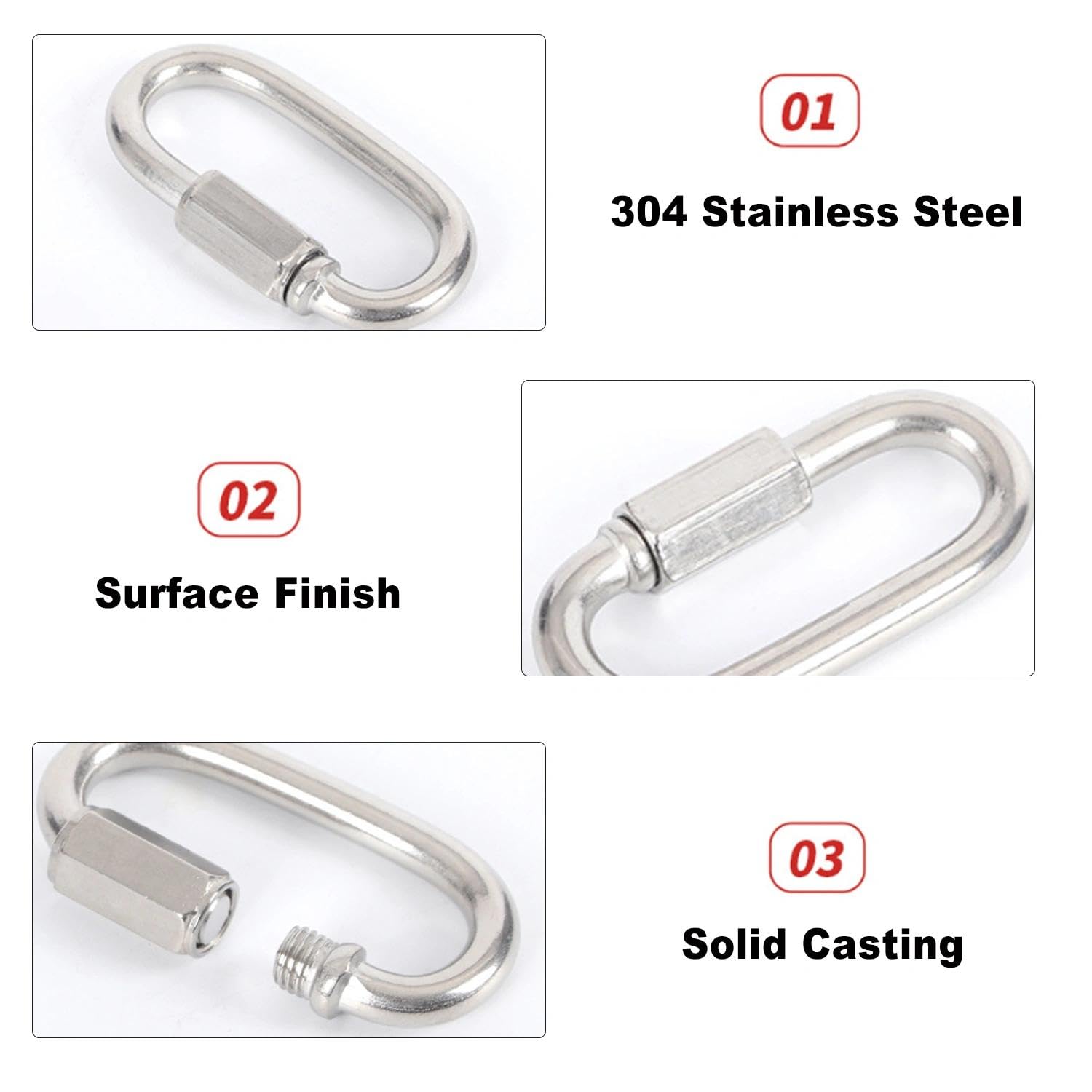 4 Unidades de Mosquetones de Seguridad de Acero Inoxidable con Cierre Rápido y Tornillo M4 - Grapas en Forma D de Gran Resistencia para Senderismo, Camping, Escalada y Equipo de Aire Libre. — view 3