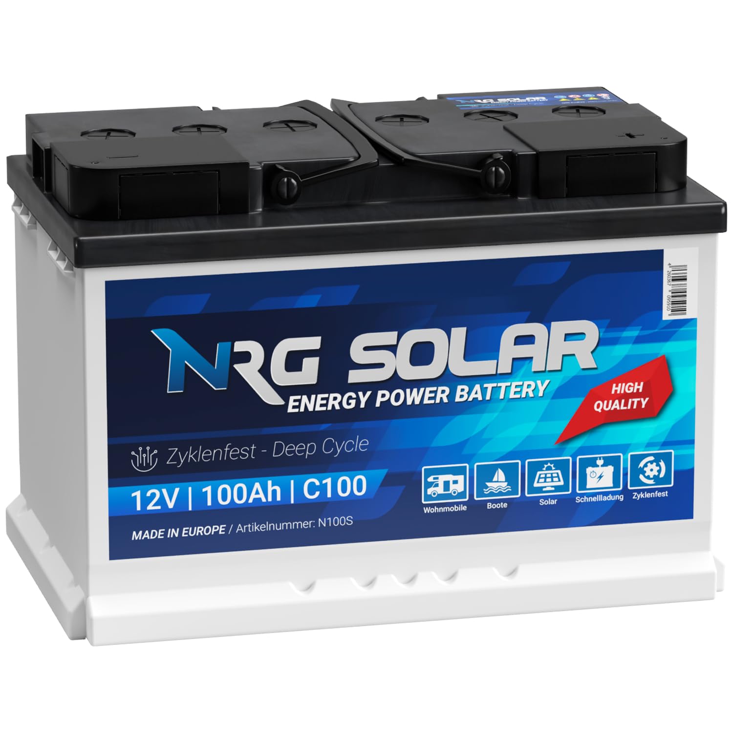 NRG Solarbatterie 100Ah 12V Wohnmobil Antrieb Versorgung Boot Schiff Solar