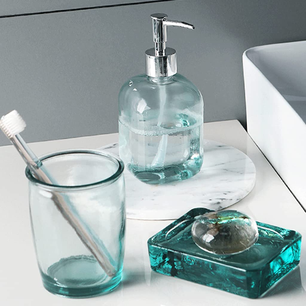 Dispenser di Sapone in Vetro Adatto per Il Piano di Lavoro del Bagno, Cucina con Pompa, Set di Dispenser di Sapone Liquido per Il Bagno Ricaricabile, flacone co