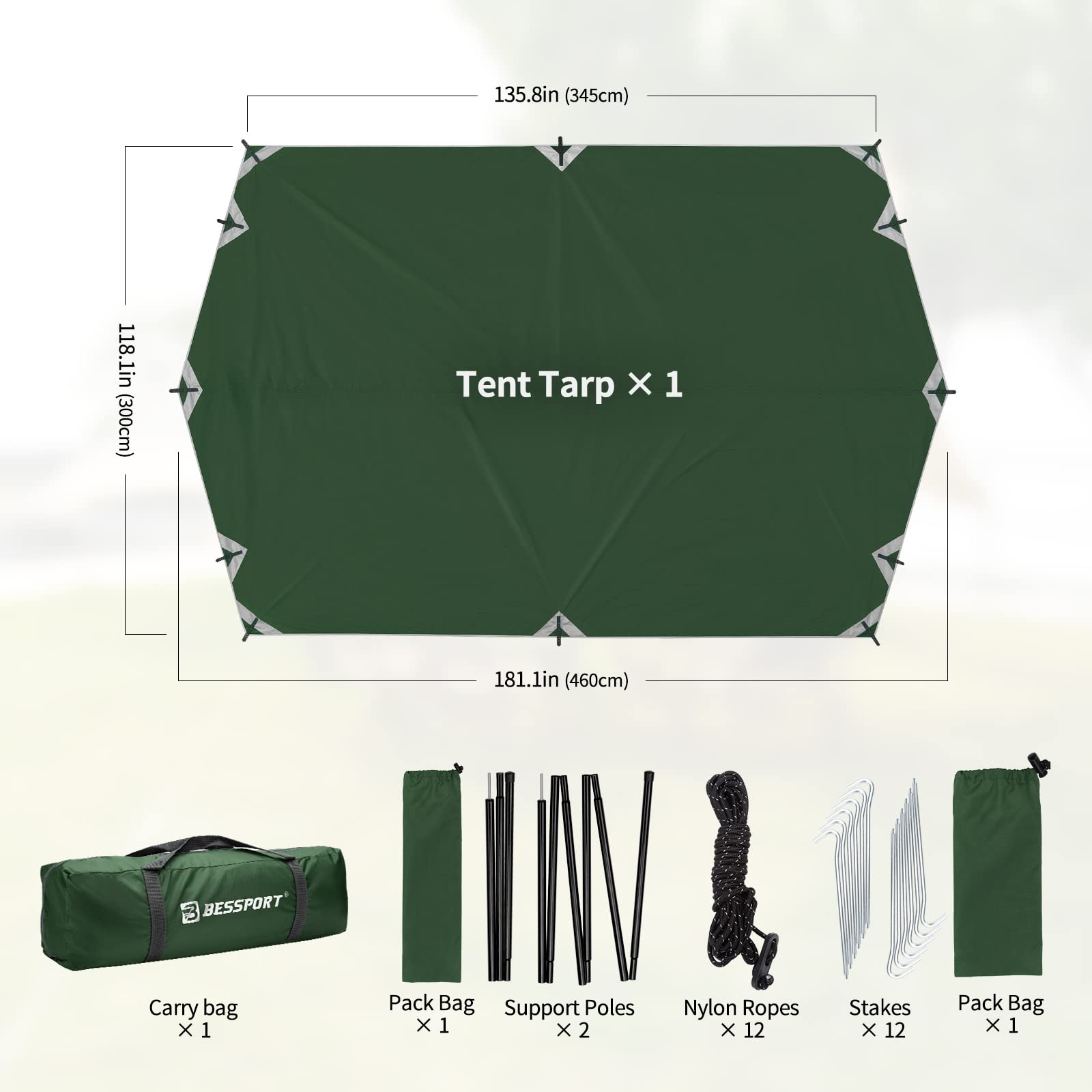 Bessport Toldo de Refugio Impermeable, Tienda de campaña, portátil, Ligera, Impermeable, Refugio para Camping, Senderismo