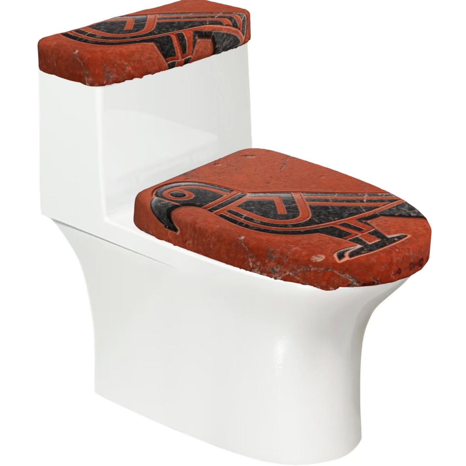 Cntdbu Black Stone Bird Pattern Stretchy Toilet Lid And Tank Cover Set-Soft Elastic Bathroom Decor For U Shape Oval
