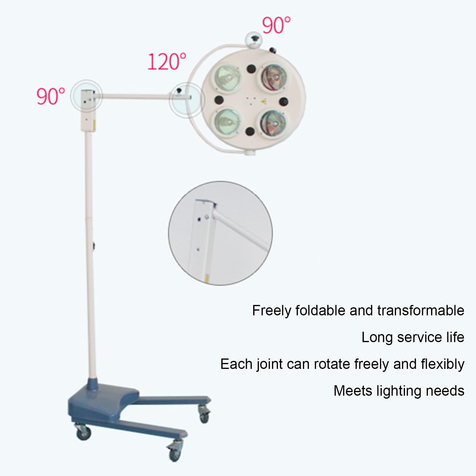 Lampe Chirurgicale Halogène Sans Ombre à 4 Trous, Lampe Opératoire Mobile Sur Pied, Luminosité Réglable, Facile à Déplacer
