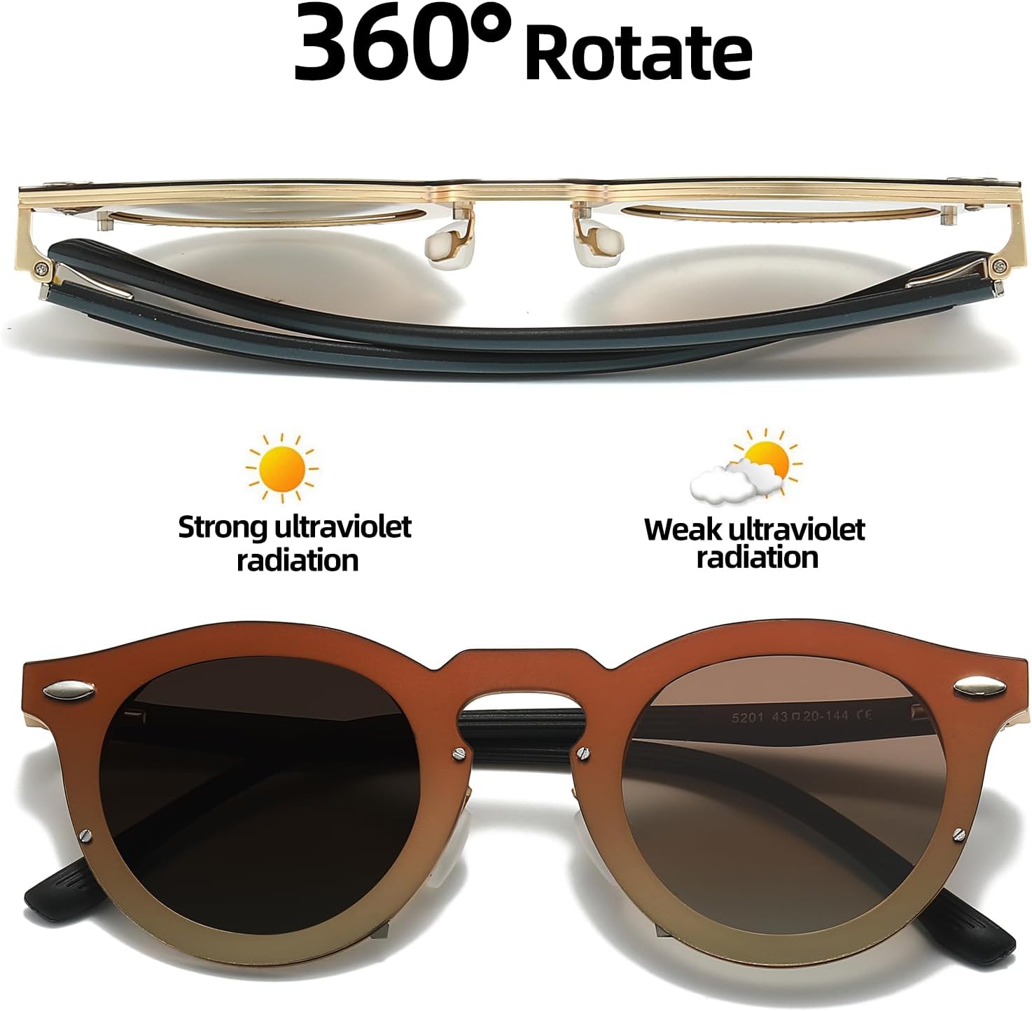 JOLLYNOVA Adjustable Tint Sunglasses Polarized Glasses Retro Circle Stepless Dimming Metal Shades for Men Women