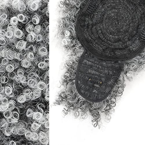 Cetiq Gray Afro Puff Drawstring Ponytail With Curly Hair Pieces Clip In Bangs Short Ponytail Hair Extensions Drawstring Ponytail For Black Women #TOP3