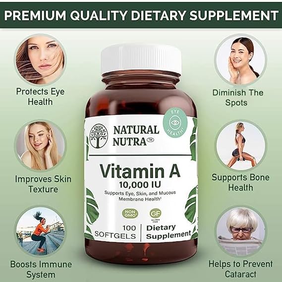 Natural Nutra Vitamin A 10000 IU Softgels, Vitamin A 100 Count