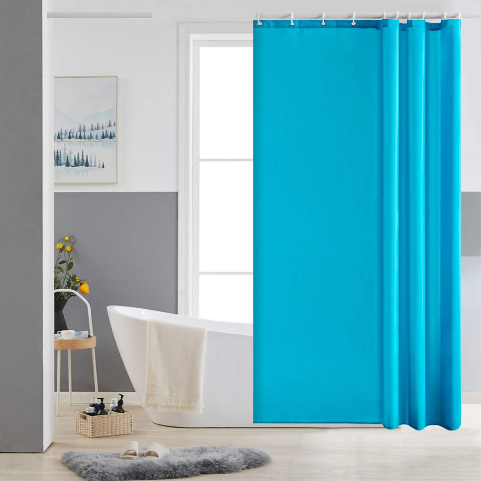 Cortinas Baño Blanca Antimoho Antibacteriano Impermeable Poliester Tela Lisa Lavable, con 12 Ganchos Plásticos, 180x200 Cortina. — view 91